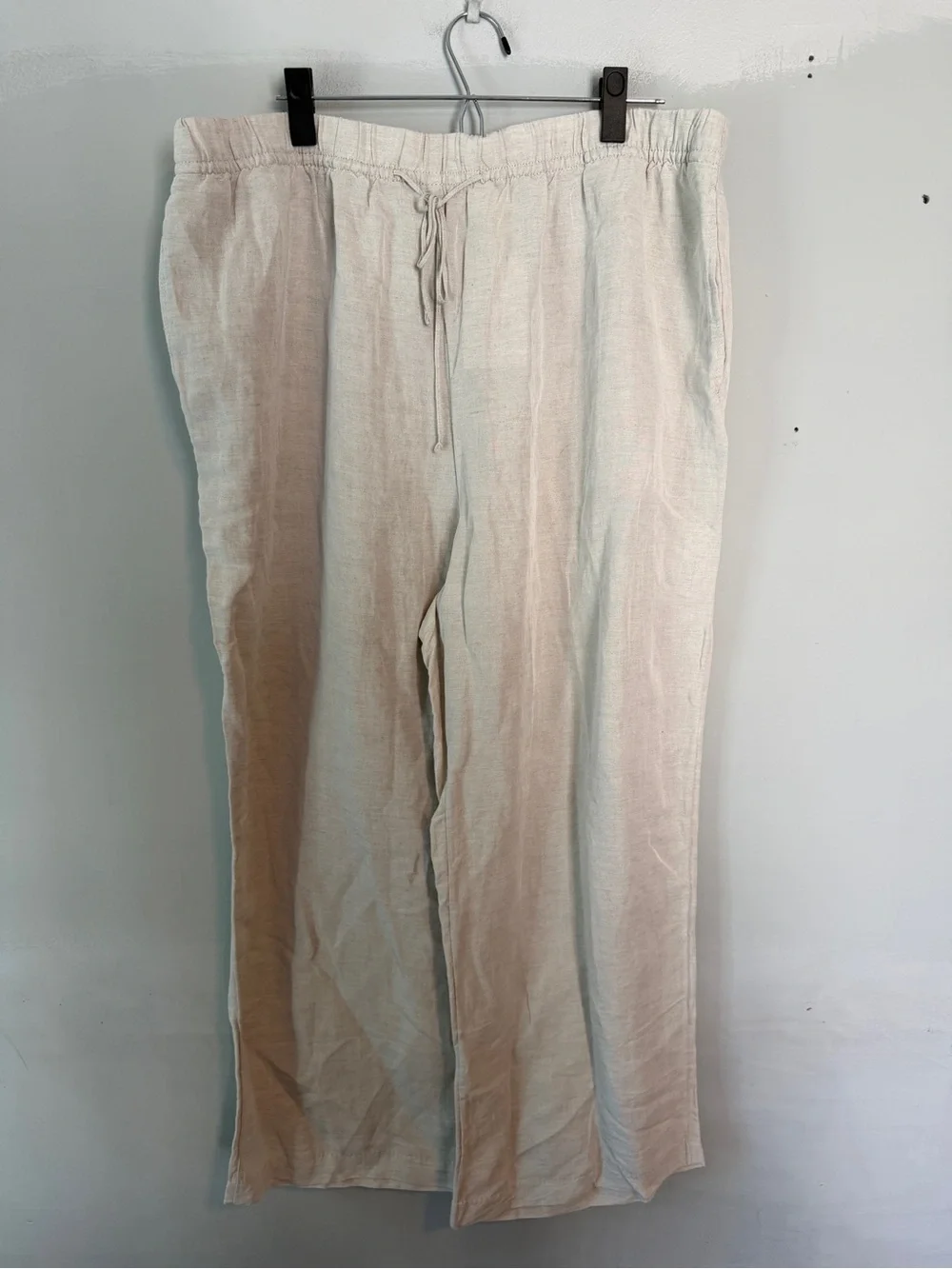 H&M Linen-Blend Wide Leg Pants Olive Green Light Beige XXL NWT NEW